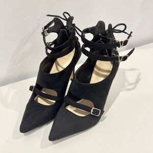 Elegant Black Suede Strap Pumps size 36